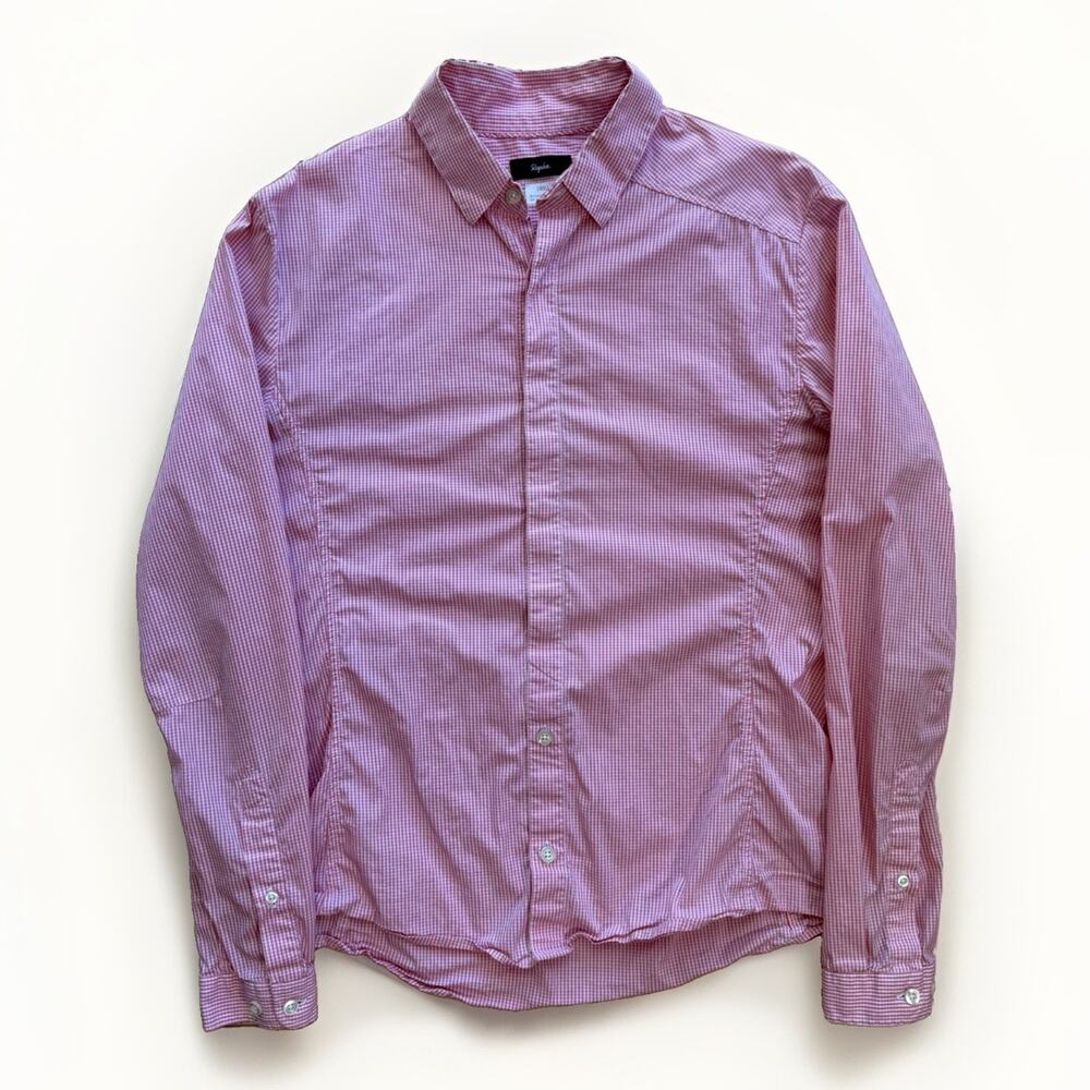 Rapha Button Down Shirt Small Small Pink White Checkered Long Sleeve Cycling